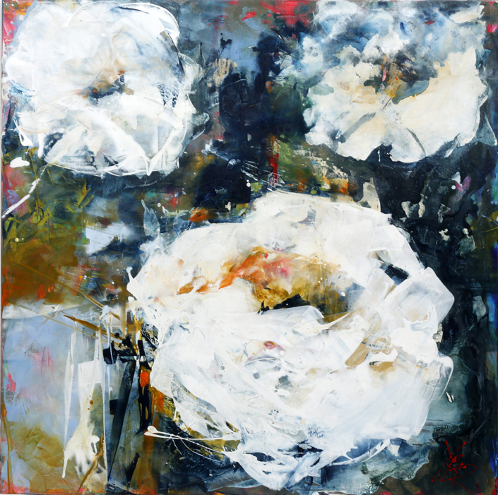 VERKAUFT – Bela Flower II, Mischtechnik, 120×120, 2015