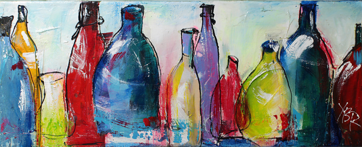 Flaschen I, Mischtechnik, 20×50, 2014