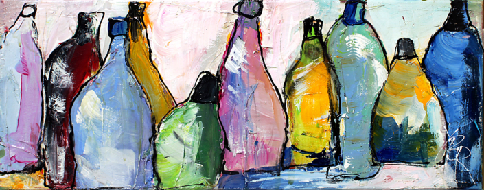 Flaschen II, Mischtechnik, 20×50, 2014