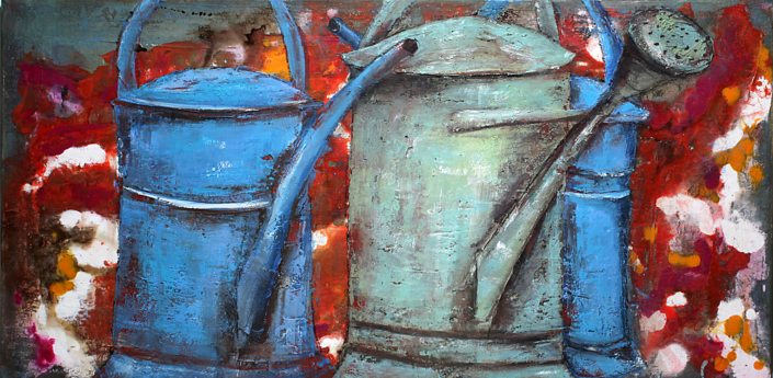 Gießkannen, Mischtechnik, 50×100, 2014