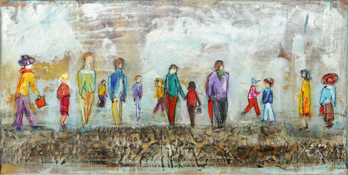 VERKAUFT – Menschen, Mischtechnik, 20×50, 2014